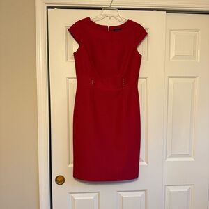 Tahari Arthur S. Levine Women's Red Pencil Lined Dress 10 Patterned Short Sleeve